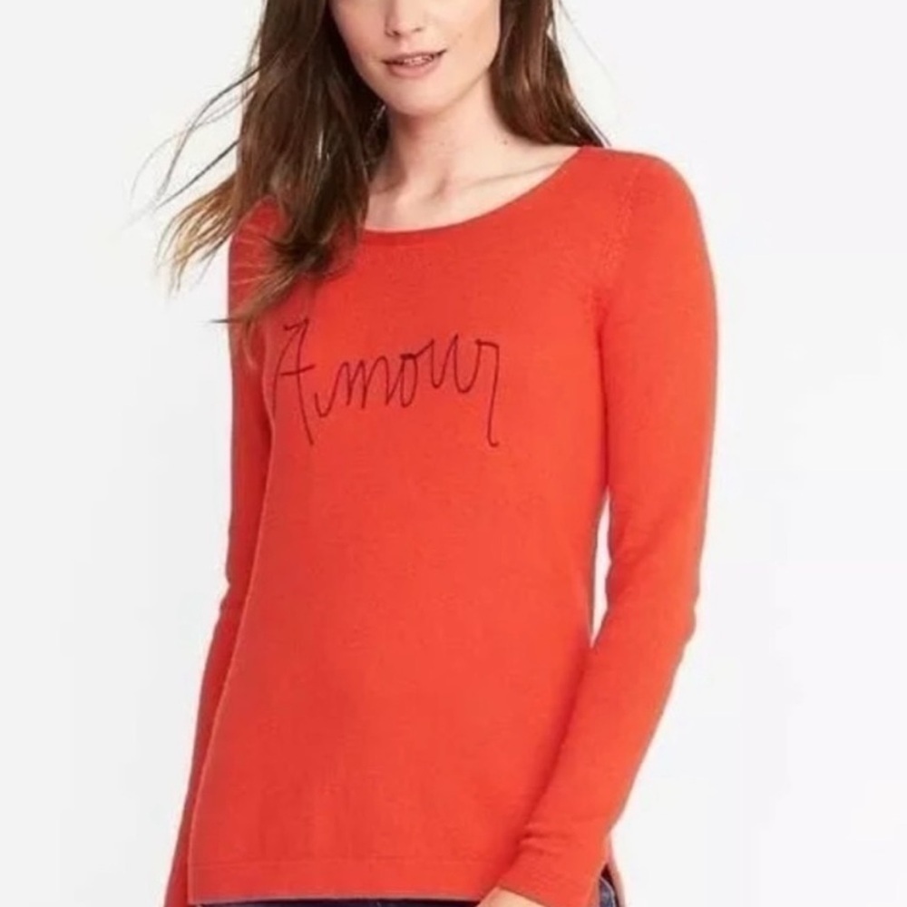 Old Navy Amour Embroidered Crew Neck Pullover Sweater